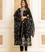  black cotton embroidered kurta set with dupatta set