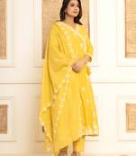  mustard cotton embroidered kurta set with dupatta set