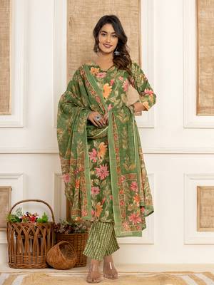  cotton green kurta dupatta set 1