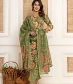  cotton green kurta dupatta set