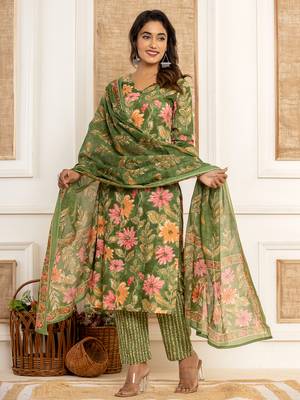  cotton green kurta dupatta set 2