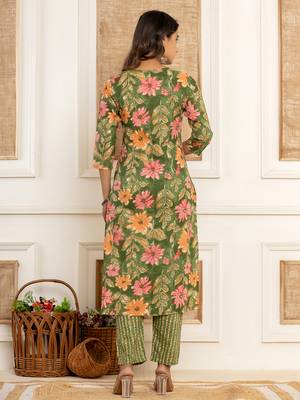  cotton green kurta dupatta set 3