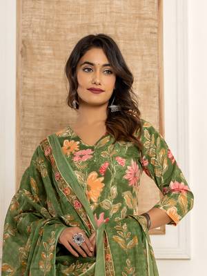  cotton green kurta dupatta set 4