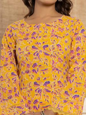  yellow printed pakistani style kurta and trousers with dupatta set 4
