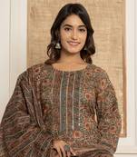 brown ethnic motifs,sequins work cotton straight kurta and trousers with dupatta set