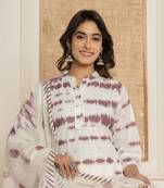  purple embroidery cotton kurta trousers with dupatta set
