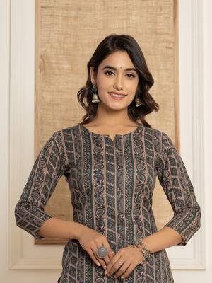  cotton teal green workwear kurta set with comfortable harem pants 1