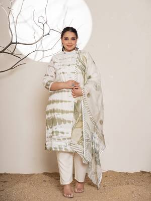  green embroidery cotton have a lining plus size kurta trousers with dupatta set 1