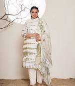  green embroidery cotton have a lining plus size kurta trousers with dupatta set