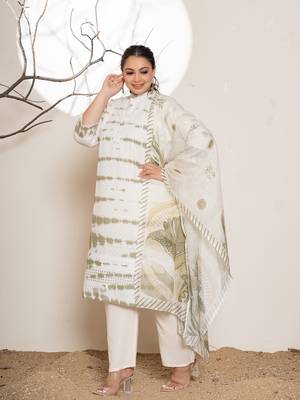  green embroidery cotton have a lining plus size kurta trousers with dupatta set 2