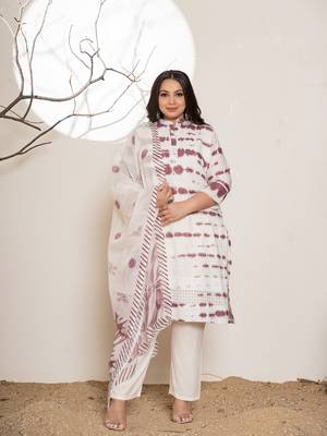  purple embroidery cotton have a lining plus size kurta trousers with dupatta set 1