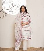  purple embroidery cotton have a lining plus size kurta trousers with dupatta set