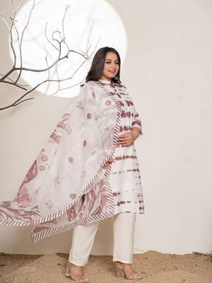  purple embroidery cotton have a lining plus size kurta trousers with dupatta set 2