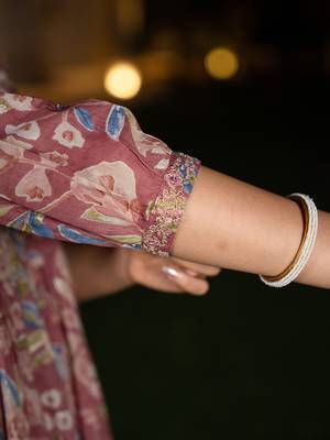  pink cotton embroidery a-line gathers kurta and dhoti pants with dupatta set 5