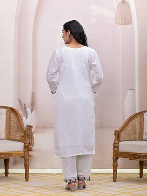  white embroidered silk blend straight kurta dupatta set 3