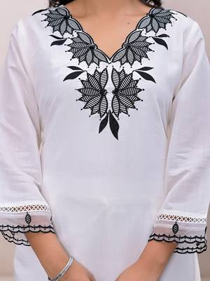  white embroidered silk blend straight kurta dupatta set 4