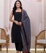  black pure cotton straight suit set