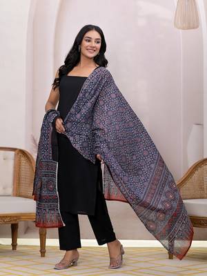  black pure cotton straight suit set 2