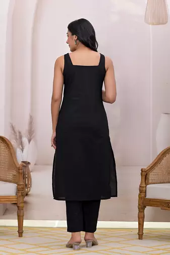  black pure cotton straight suit set