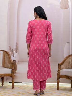  pink floral cotton a-line suit set 3