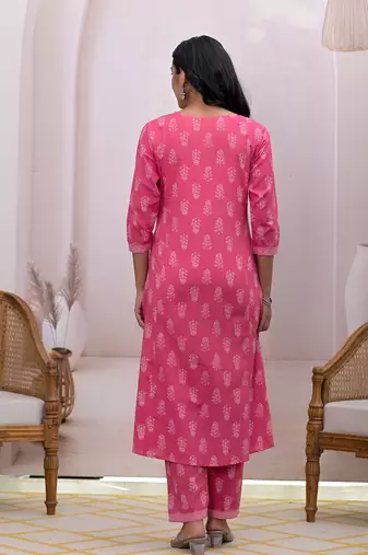  pink floral cotton a-line suit set