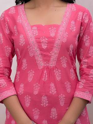  pink floral cotton a-line suit set 4