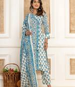  white printed cotton kurta dupatta set