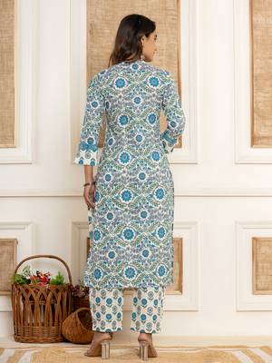  white printed cotton kurta dupatta set 3
