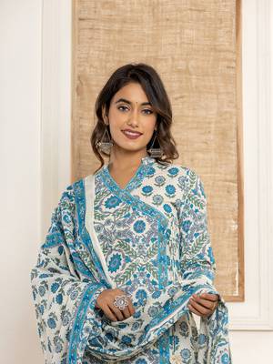  white printed cotton kurta dupatta set 5