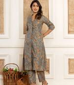 cotton grey kurta and trousers set