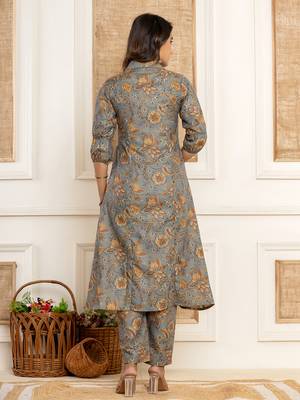 cotton grey kurta and trousers set 3