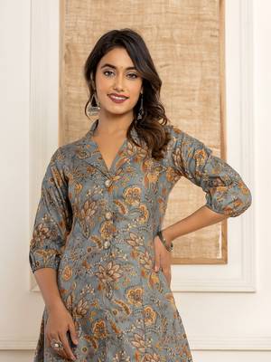 cotton grey kurta and trousers set 5