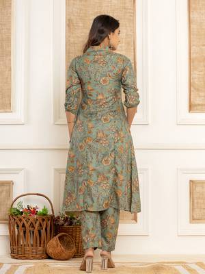 Yufta cotton sea green kurta and trousers set 3