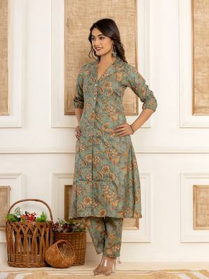 Yufta cotton sea green kurta and trousers set 5
