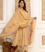cotton mustard anarkali kurta dupatta set