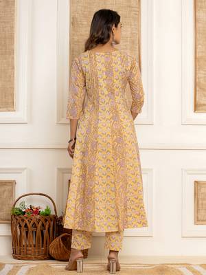 cotton mustard anarkali kurta dupatta set 3