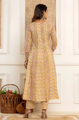 cotton mustard anarkali kurta dupatta set