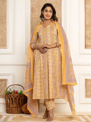 cotton mustard anarkali kurta dupatta set 5