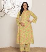  green cotton a-line kurta set