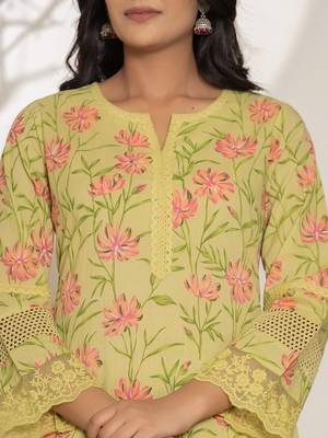  green cotton a-line kurta set 4