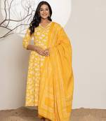  mustard embroidery cotton anarkali suit set