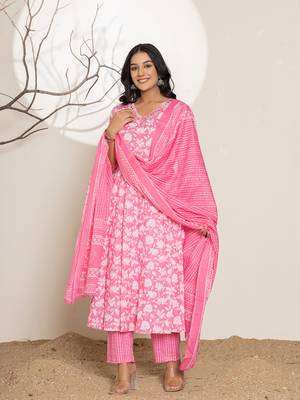  pink embroidery cotton anarkali suit set 2