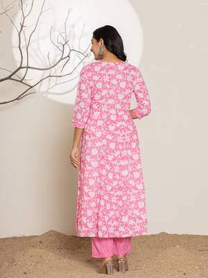  pink embroidery cotton anarkali suit set 3
