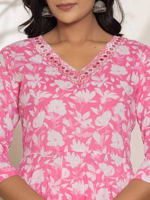  pink embroidery cotton anarkali suit set 4