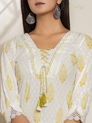  white and green floral print cotton straight suit set 4