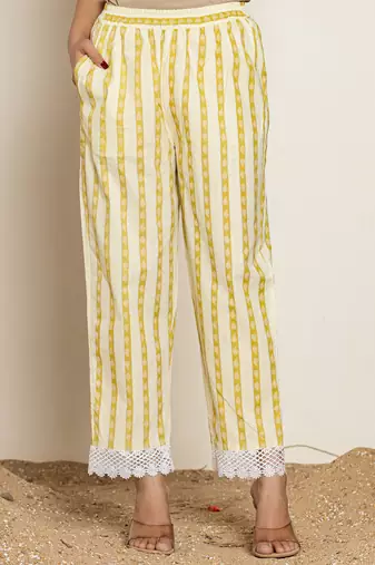  white and green floral print cotton straight suit set
