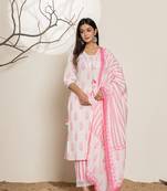  white and pink floral print cotton straight suit set