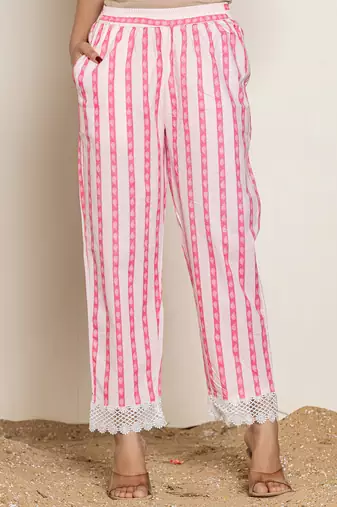  white and pink floral print cotton straight suit set