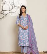cotton blue kurta dupatta pant set