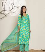  cotton green kurta dupatta pant set